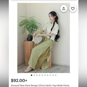 Etsy Green Wide Leg pants Traditional Chinese Size M